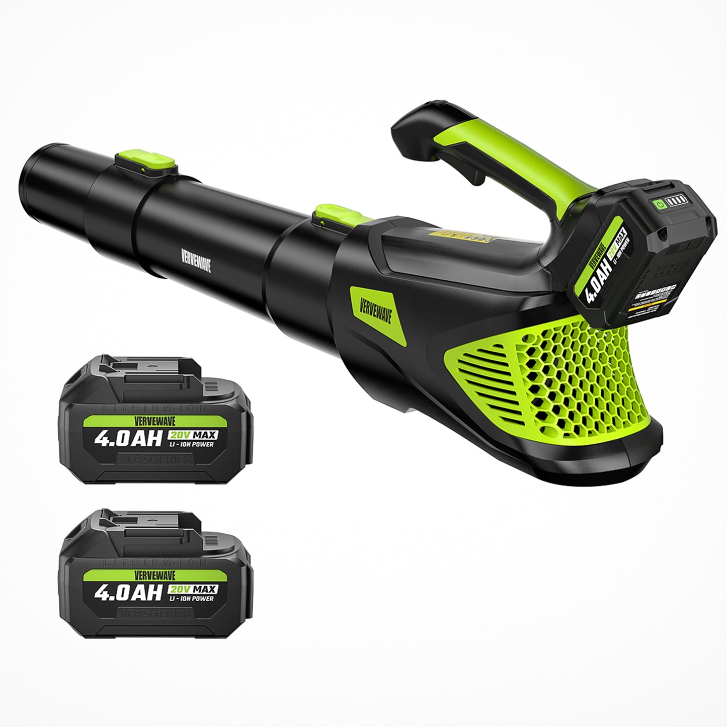 VERVEWAVE Leaf Blower - 580CFM 20V Leaf Blower Cordless with 2 X 4.0Ah Battery & Charger,5-Speed Dial Electric Blower Handheld, Lightweight Powerful Battery Operated for Lawn Care, Jobsite