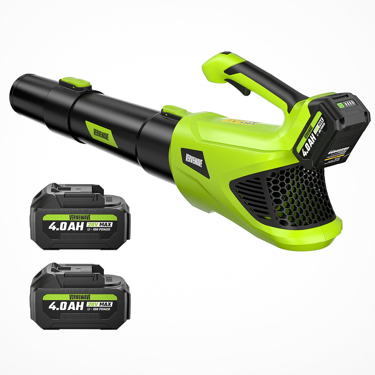 VERVEWAVE Leaf Blower - 580CFM 20V Leaf Blower Cordless with 2 X 4.0Ah Battery & Charger,5-Speed Dial Electric Blower Handheld, Lightweight Powerful Battery Operated for Lawn Care, Jobsite