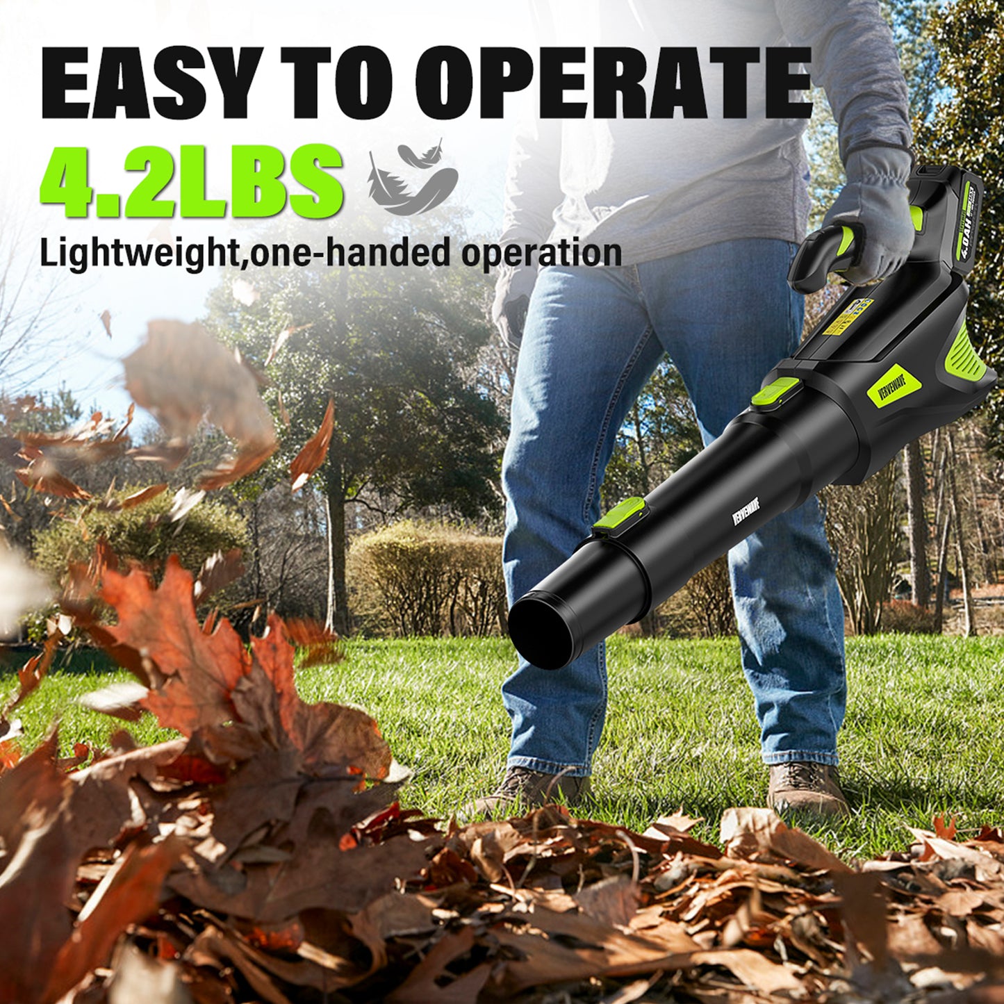 VERVEWAVE Leaf Blower - 580CFM 20V Leaf Blower Cordless with 2 X 4.0Ah Battery & Charger,5-Speed Dial Electric Blower Handheld, Lightweight Powerful Battery Operated for Lawn Care, Jobsite