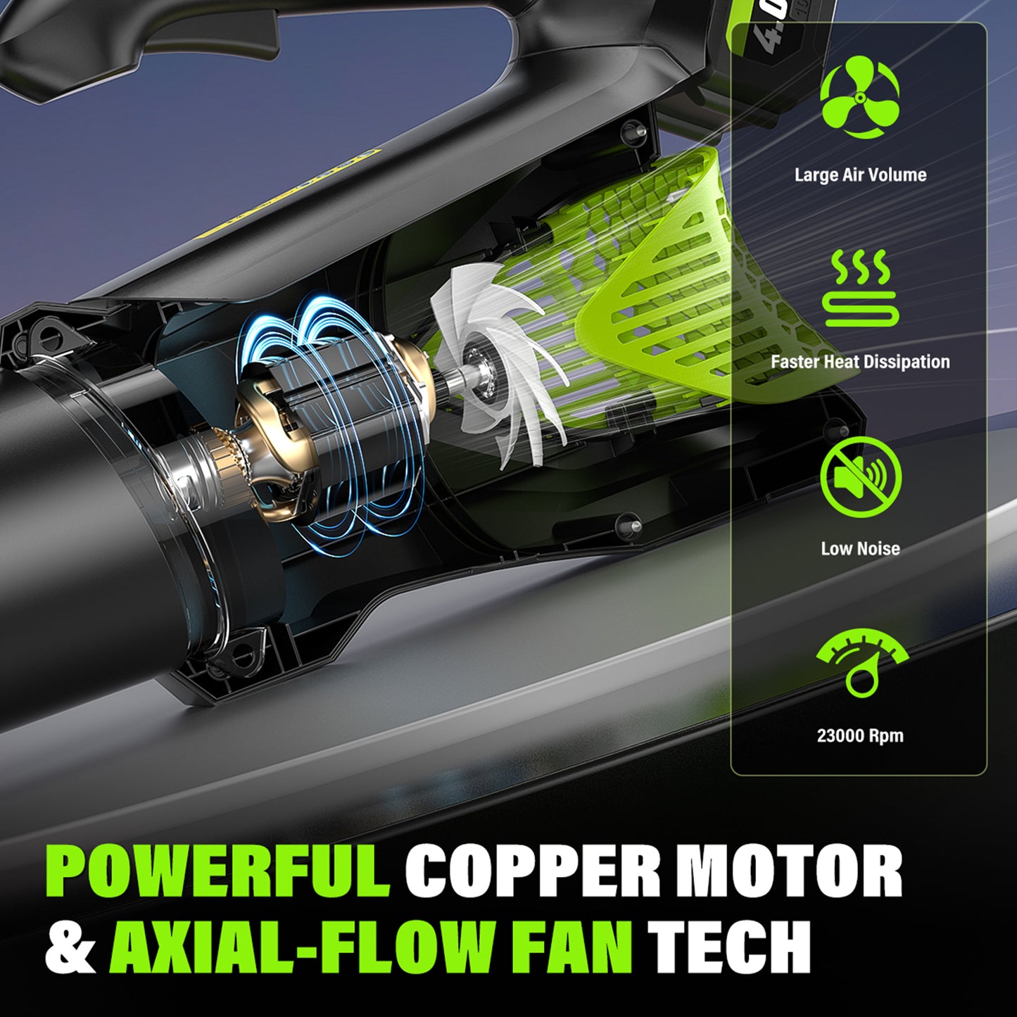 VERVEWAVE Leaf Blower - 580CFM 20V Leaf Blower Cordless with 2 X 4.0Ah Battery & Charger,5-Speed Dial Electric Blower Handheld, Lightweight Powerful Battery Operated for Lawn Care, Jobsite